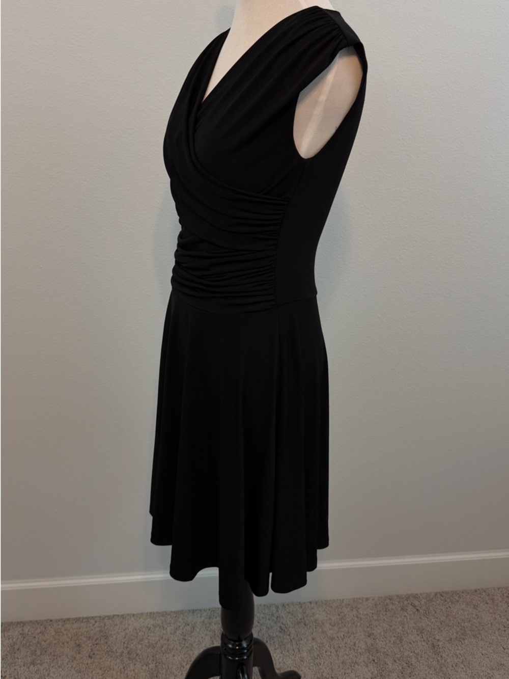 Boston Proper Black Ruched Wrap Midi Dress - Picture 4 of 9